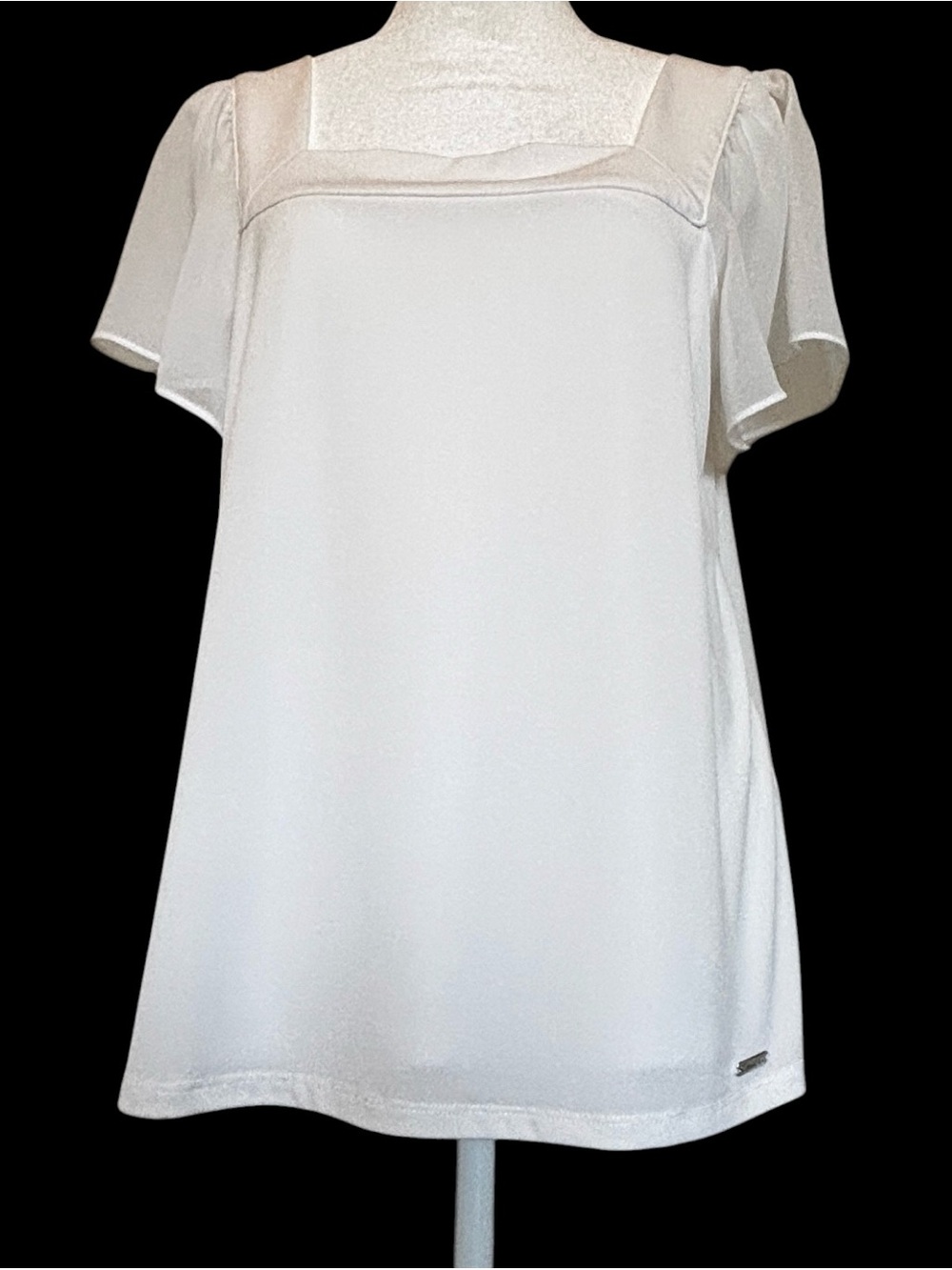 Calvin Klein Women’s Ivory Square-Neck Short Sleeve Blouse size S